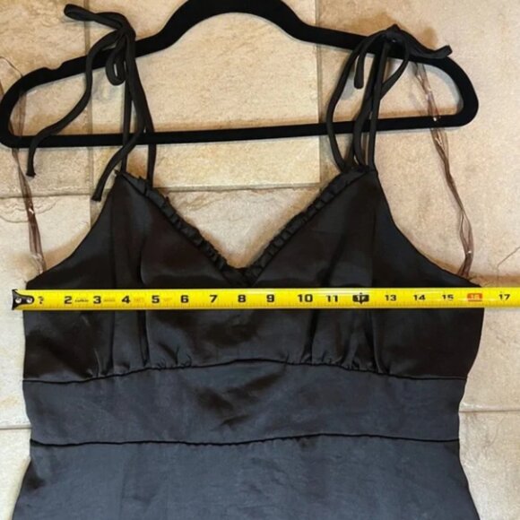 Nine West Black Satin Slip Babydoll Dress L Y2K Coquette Whimsigoth Goth LBD - Picture 5 of 8